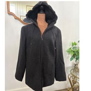 St. John's Bay Wool Blend Hooded Coat Women's Large Gray‎ Winter Jacket